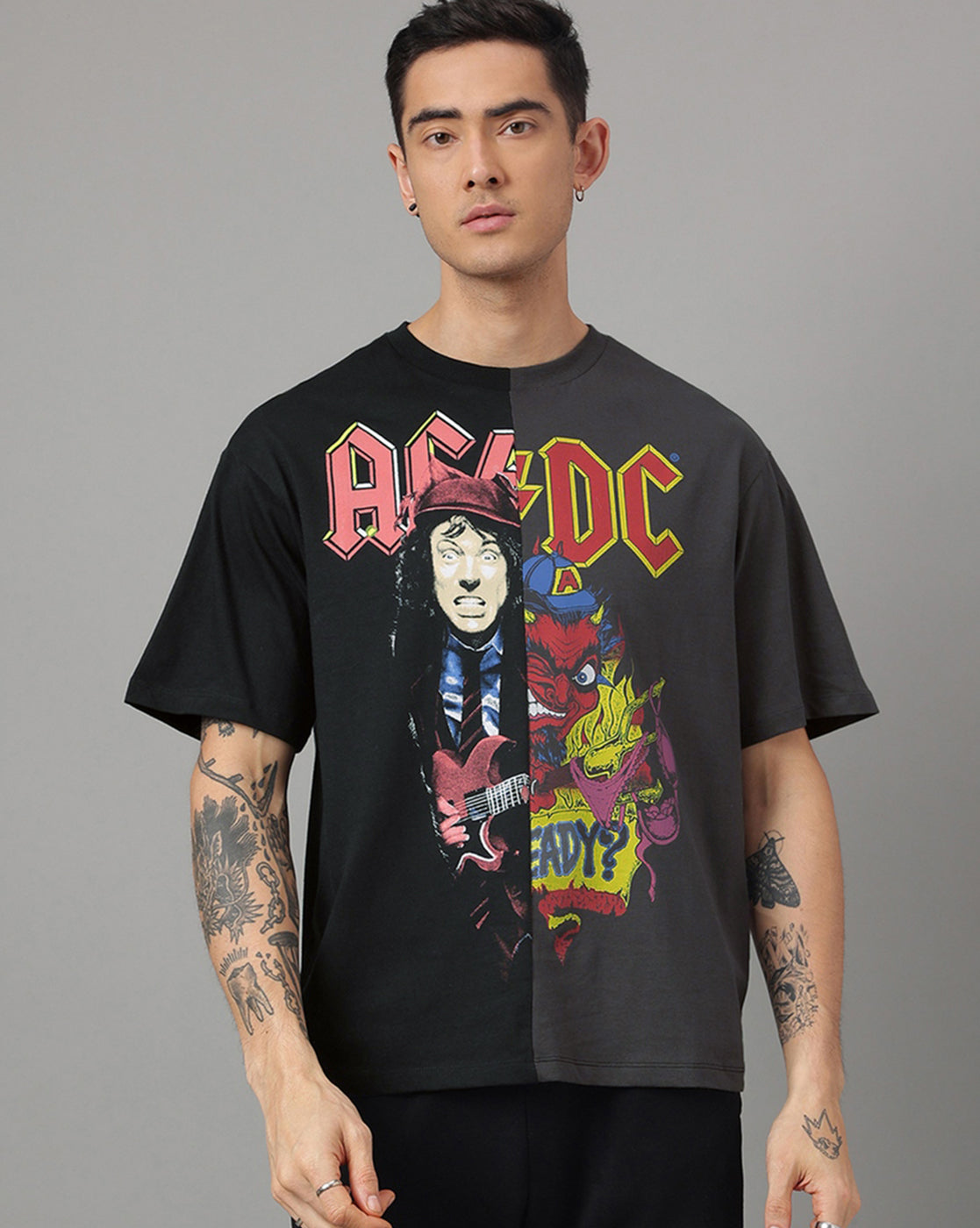 ACDC Black & Grey Oversized Tshirt Men