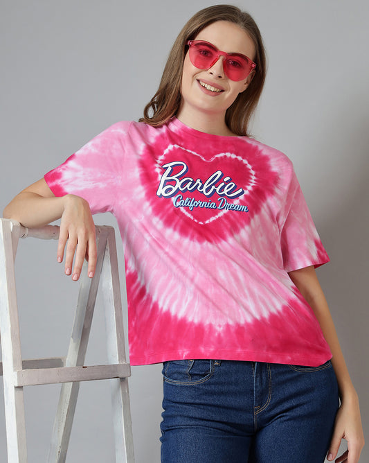 Barbie Relaxed Fit Round Neck Pink Tshirt For Women