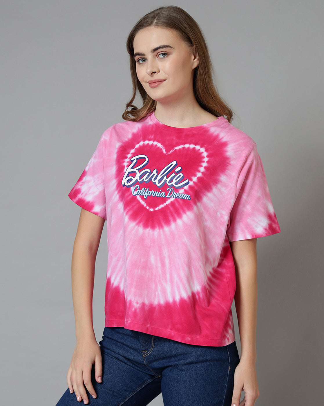 Barbie Relaxed Fit Round Neck Pink Tshirt For Women