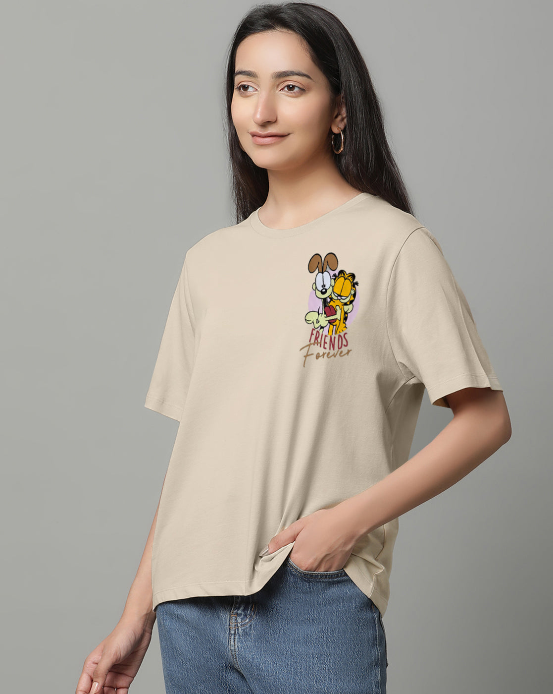 Garfield Beige Regular Fit Tshirt Women