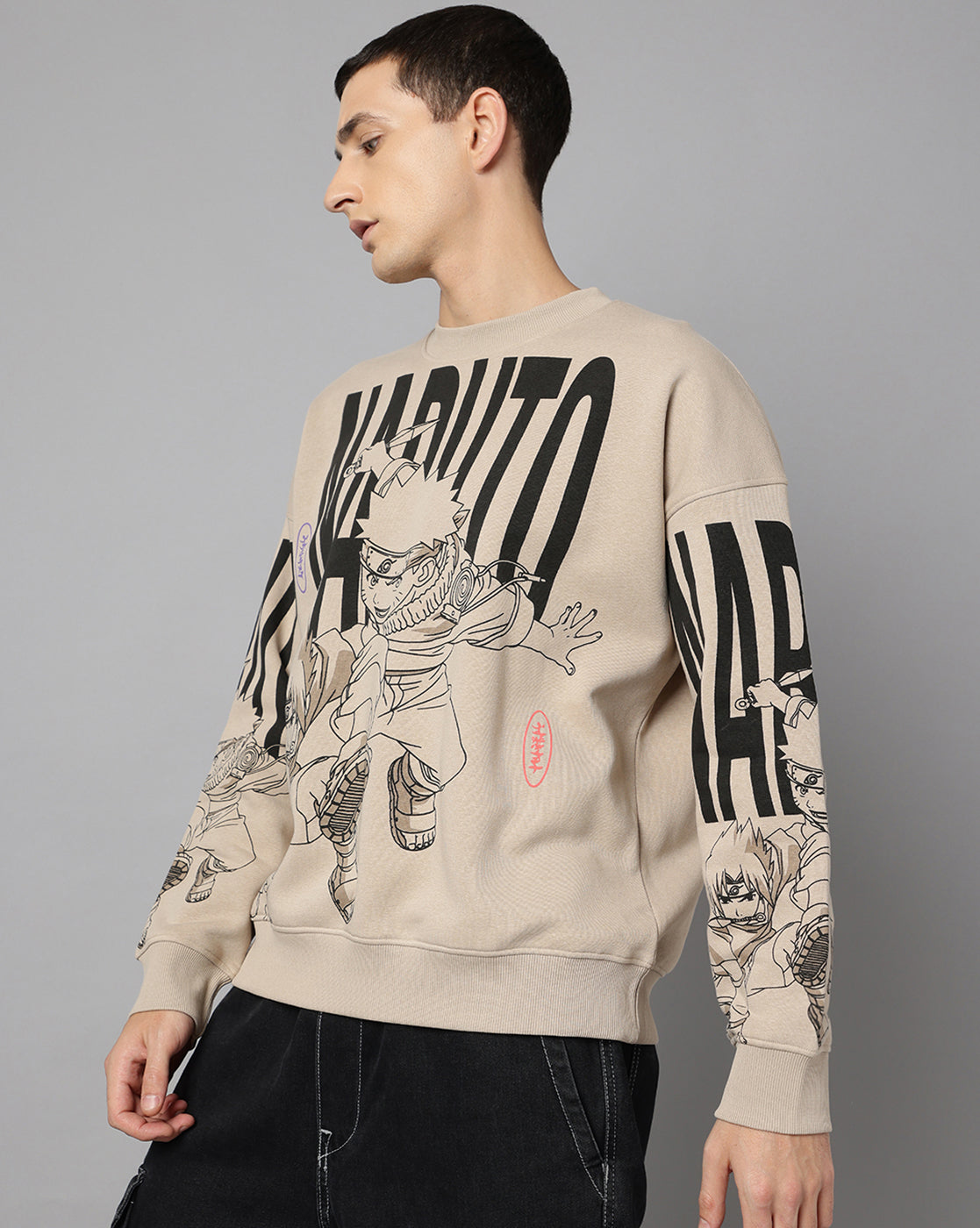 Naruto Printed Oversize Sweatshirt For Men