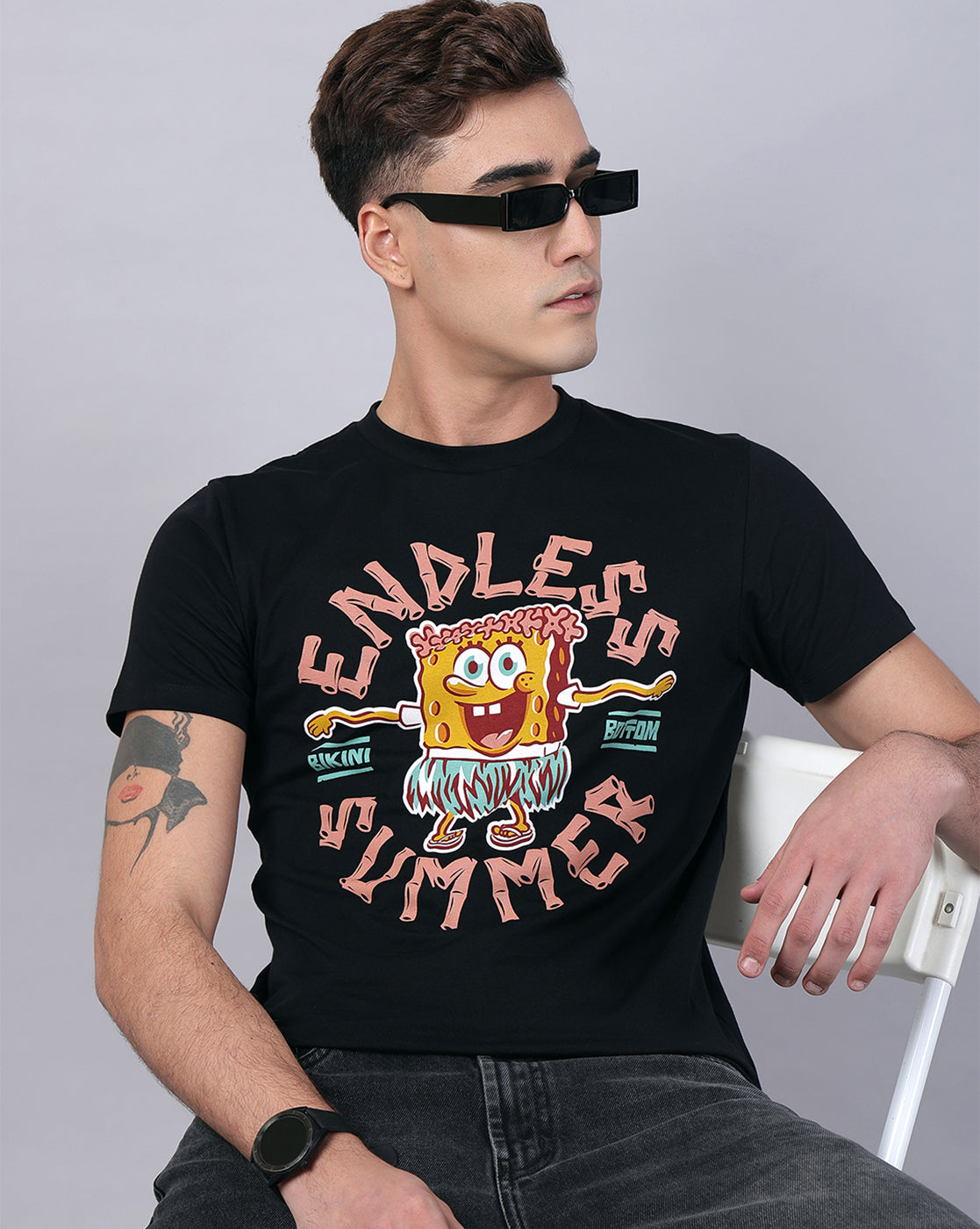 Sponge Bob Squarepants Printed Regular Fit Tshirt For Men