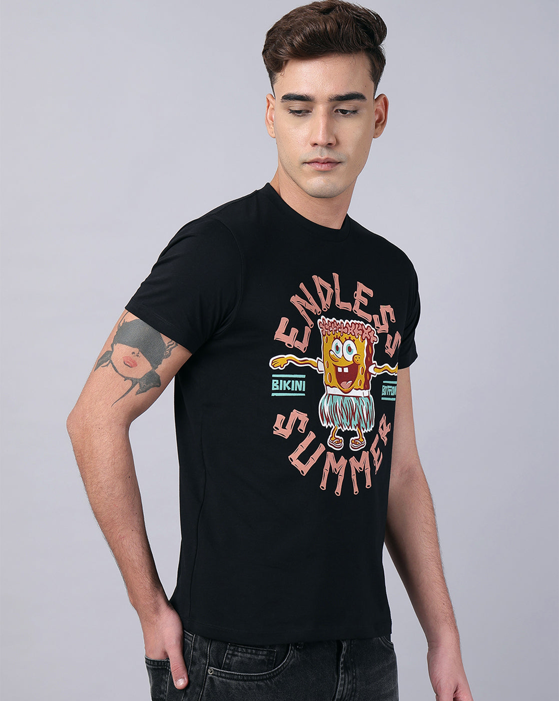 Sponge Bob Squarepants Printed Regular Fit Tshirt For Men