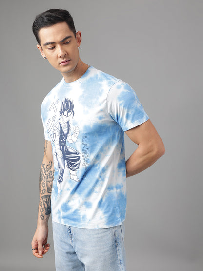 Dragon Ball Z Blue White Tie Dye Tshirt For Men