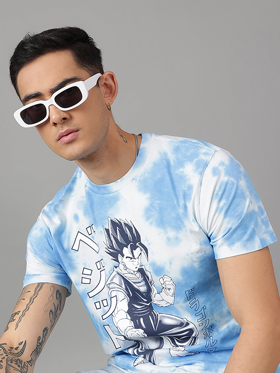 Dragon Ball Z Blue White Tie Dye Tshirt For Men