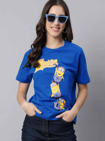 Minions Blue Relaxed Fit Tshirt For Women