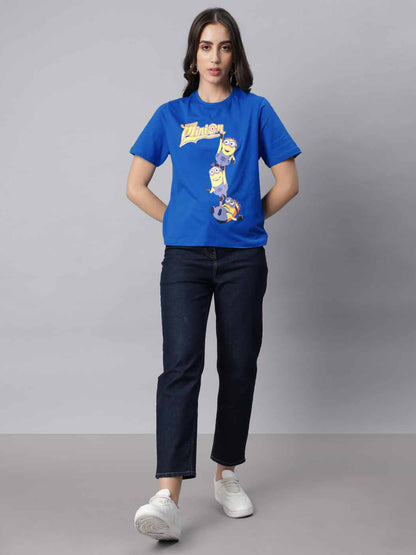 Minions Blue Relaxed Fit Tshirt For Women