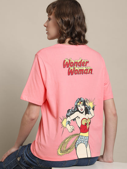 Wonder Woman Relaxed Fit Pink Tshirt For Women