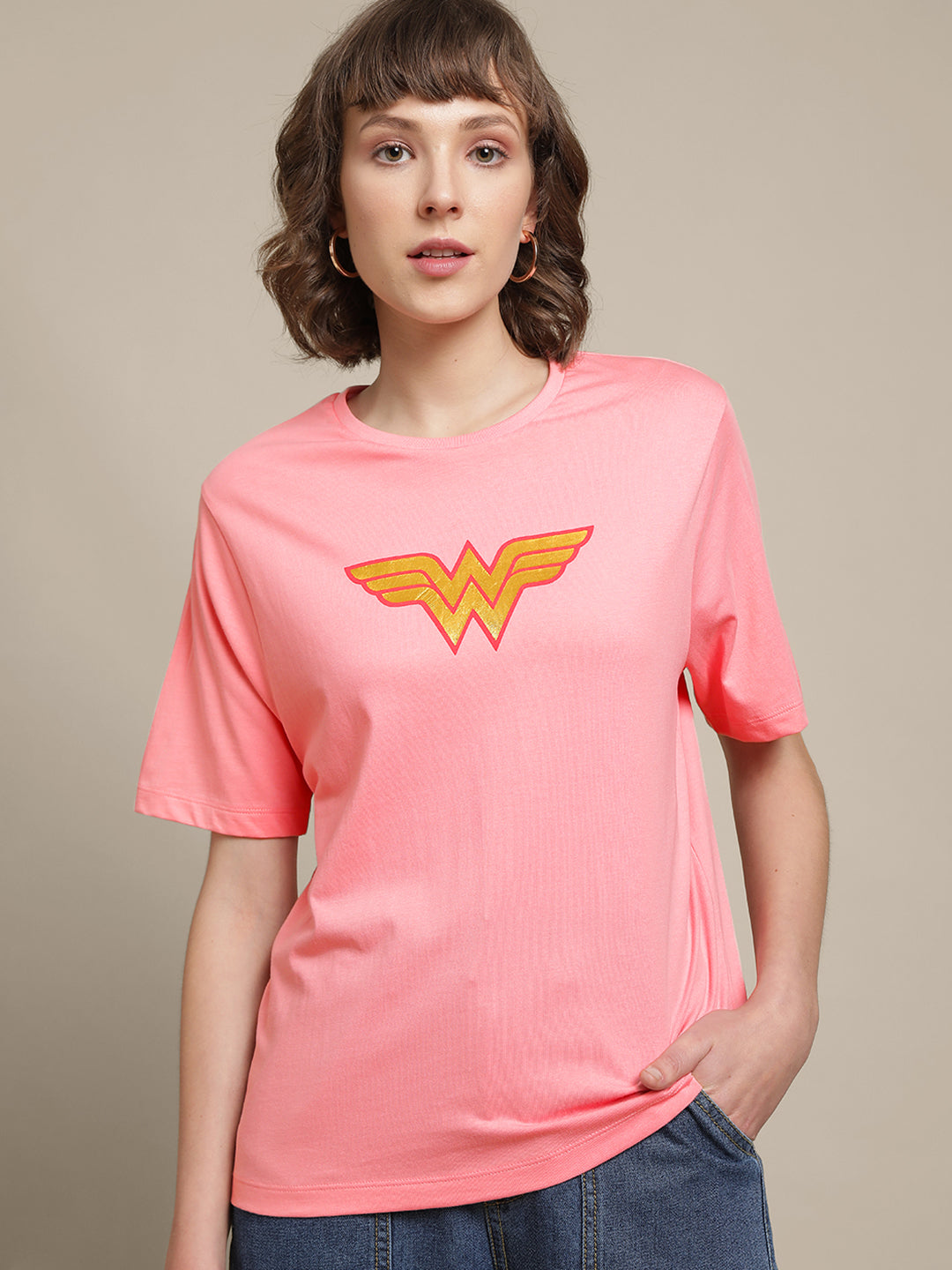 Wonder Woman Relaxed Fit Pink Tshirt For Women