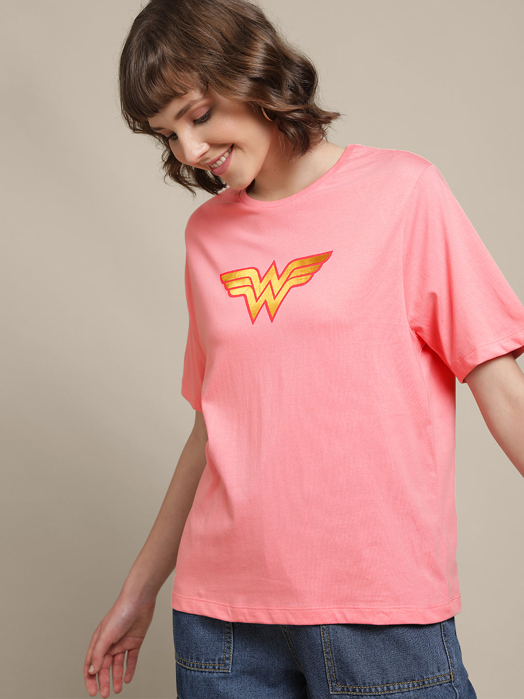 Wonder Woman Relaxed Fit Pink Tshirt For Women