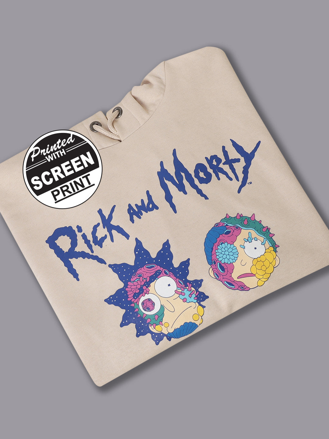 Rick & Morty Oversized Cream Hoodie For Men