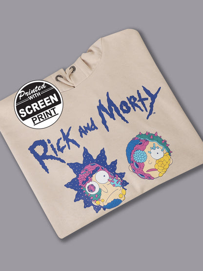 Rick & Morty Oversized Cream Hoodie For Men