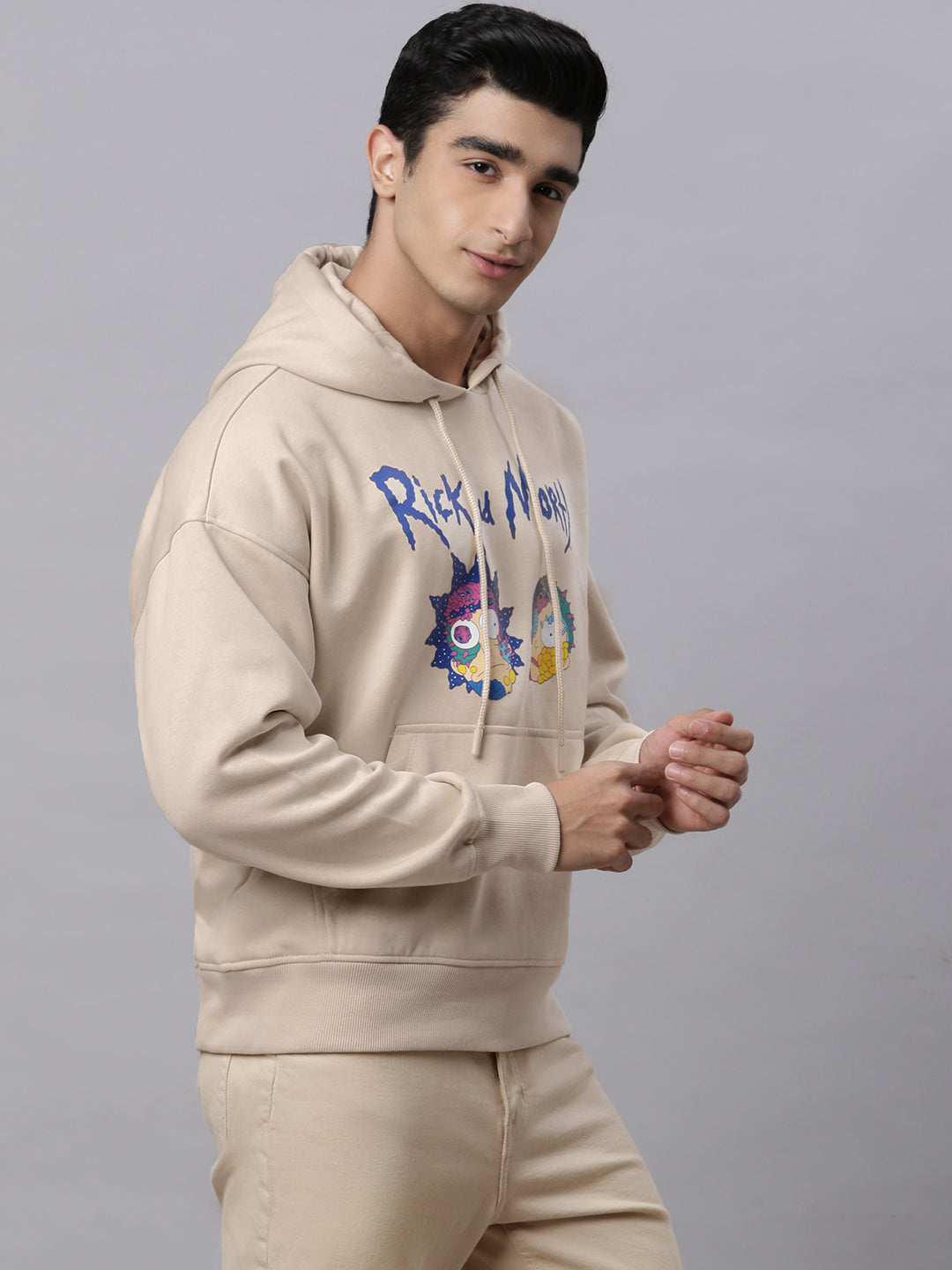 Rick & Morty Oversized Cream Hoodie For Men