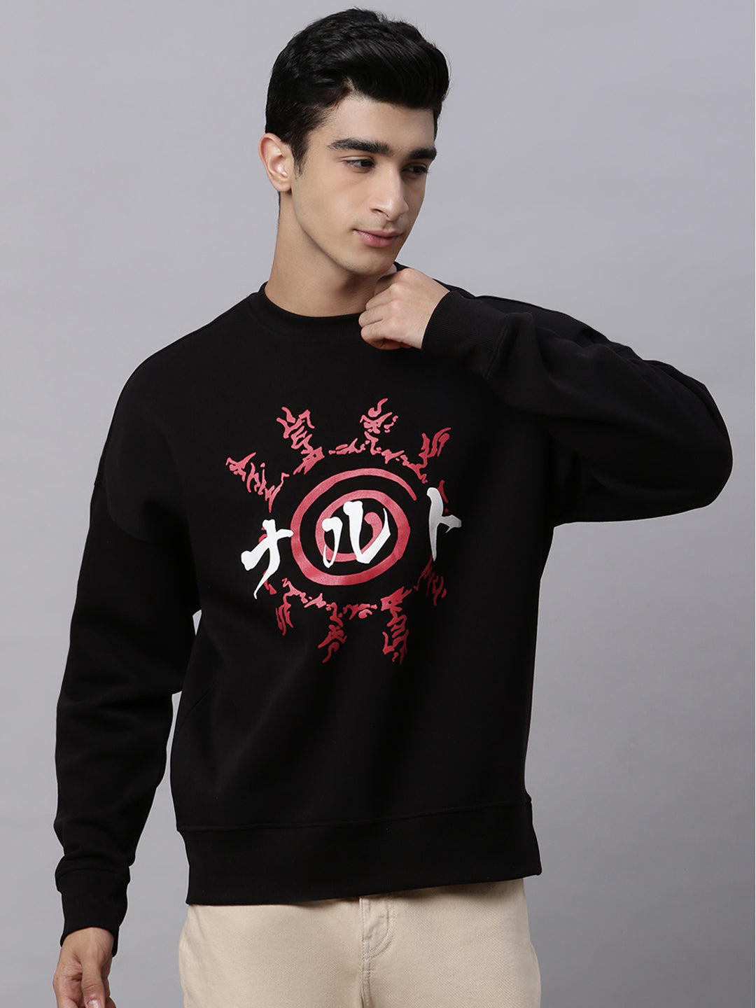 Naruto Oversized Black Sweatshirt For Men