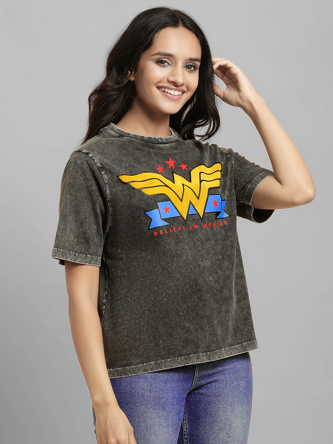 Wonder Woman Relaxed Fit Grey Tshirt For Women