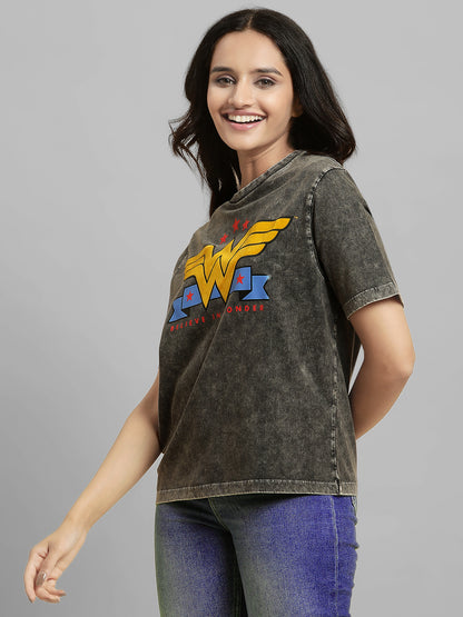 Wonder Woman Relaxed Fit Grey Tshirt For Women