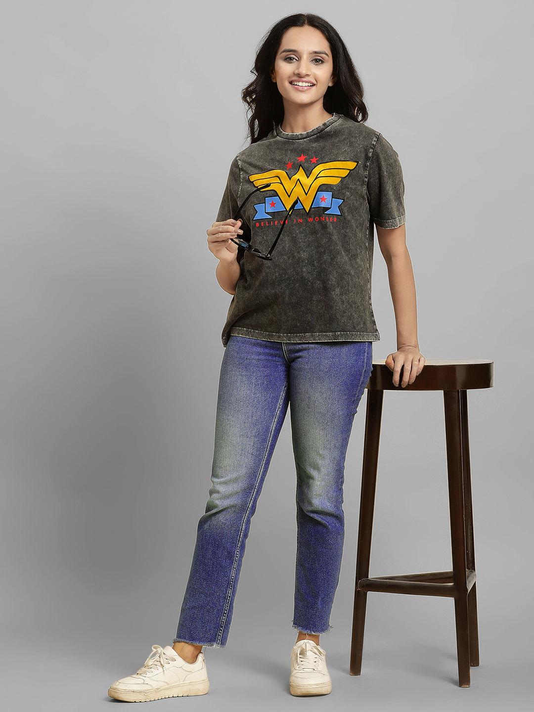 Wonder Woman Relaxed Fit Grey Tshirt For Women