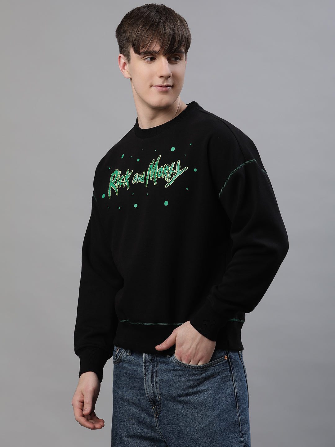 Rick & Morty Oversized Black Sweatshirt For Men