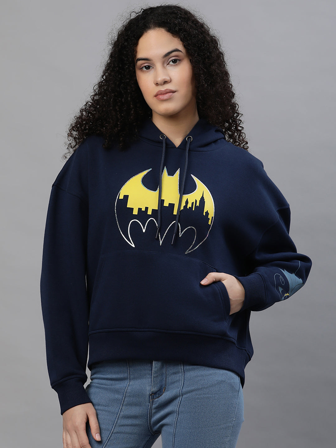 Batman Oversized Navy Hoodie For Women