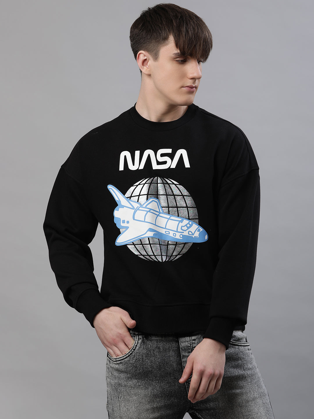 NASA Oversized Black Sweatshirt For Men