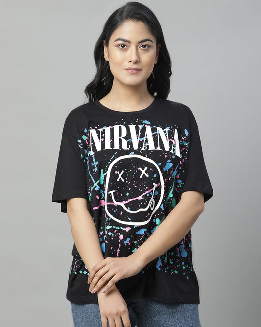 Nirvana Printed Oversized Fit Tshirt For Women