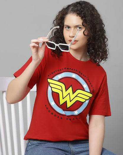 Wonder Woman Relaxed Fit Red Tshirt For Women