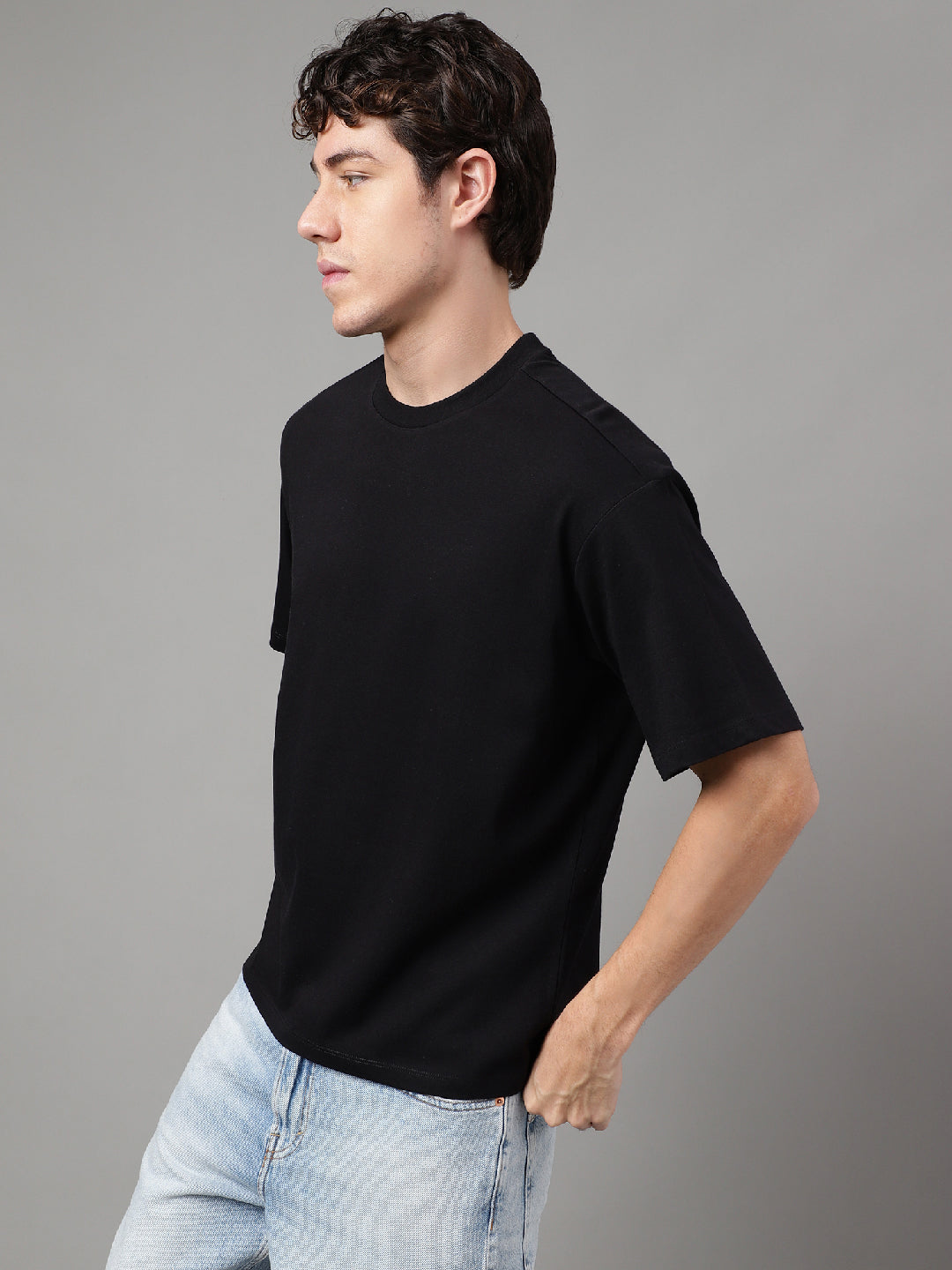 Solid Black Oversized Tshirt For Men