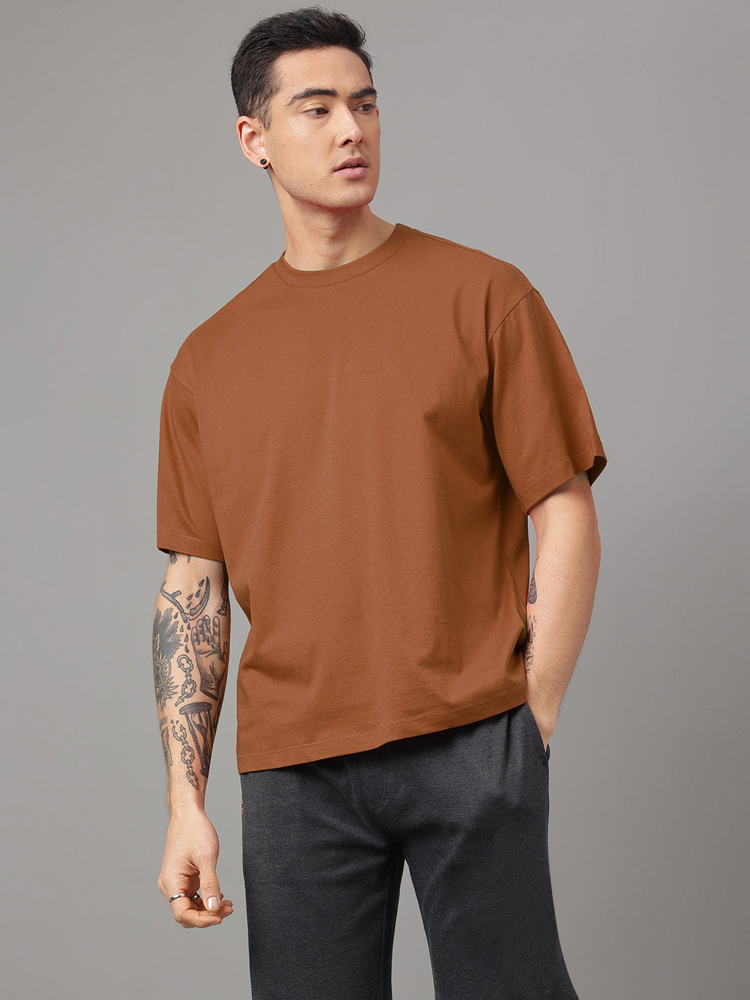 Solid Brown Oversized Tshirt For Men