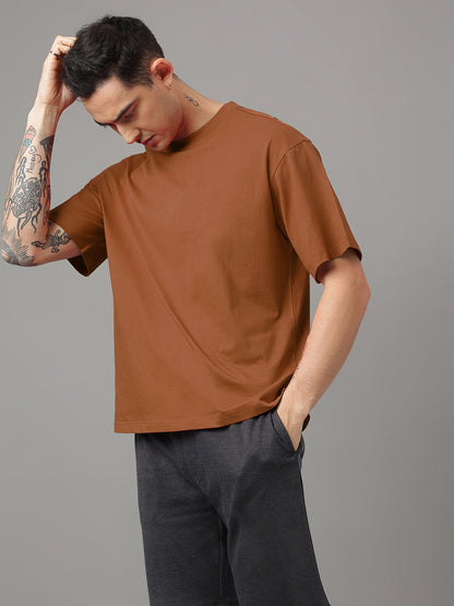 Solid Brown Oversized Tshirt For Men