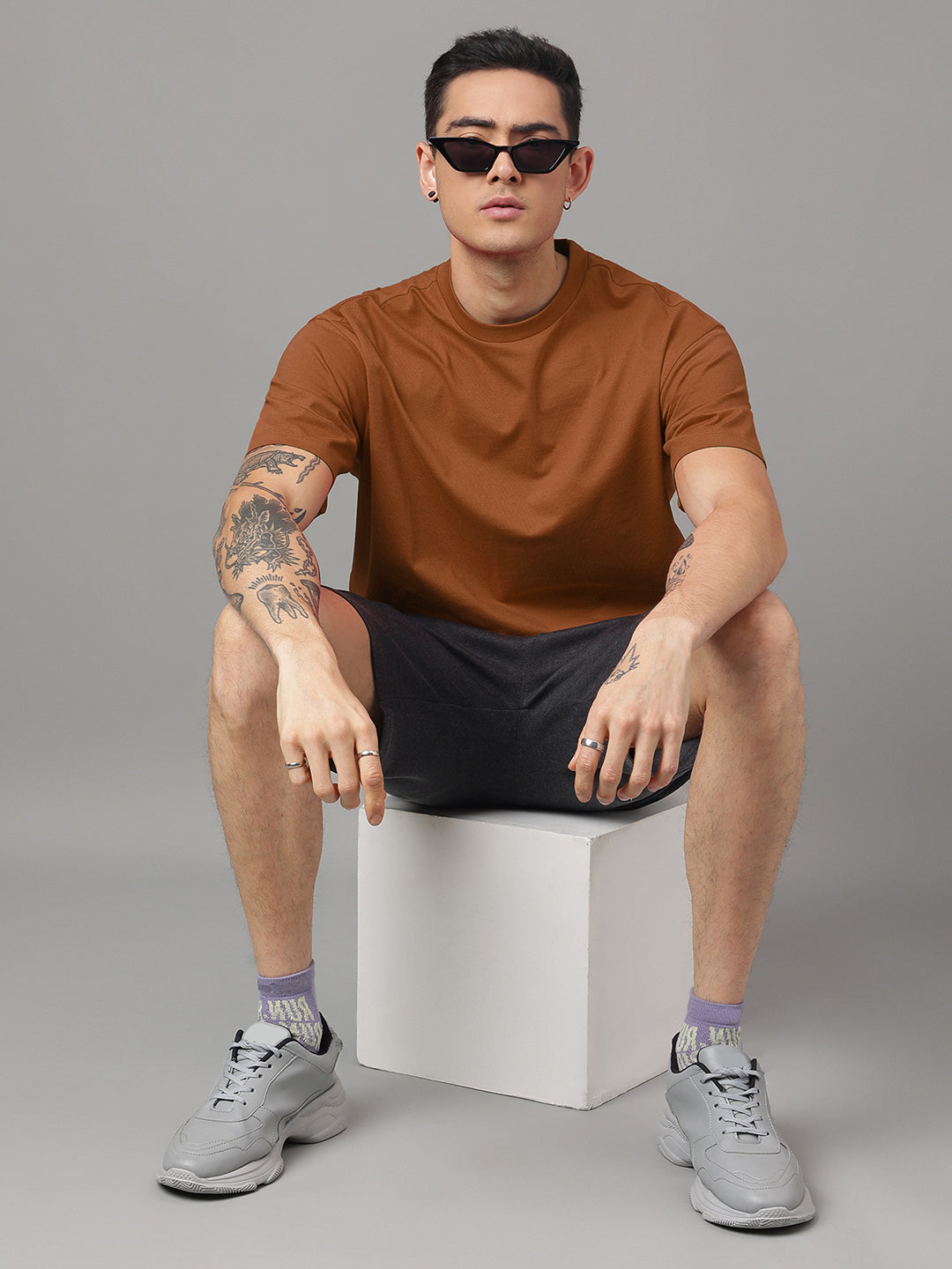 Solid Brown Oversized Tshirt For Men