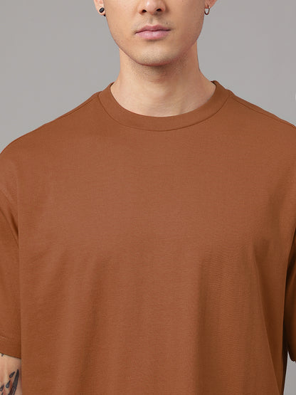 Solid Brown Oversized Tshirt For Men