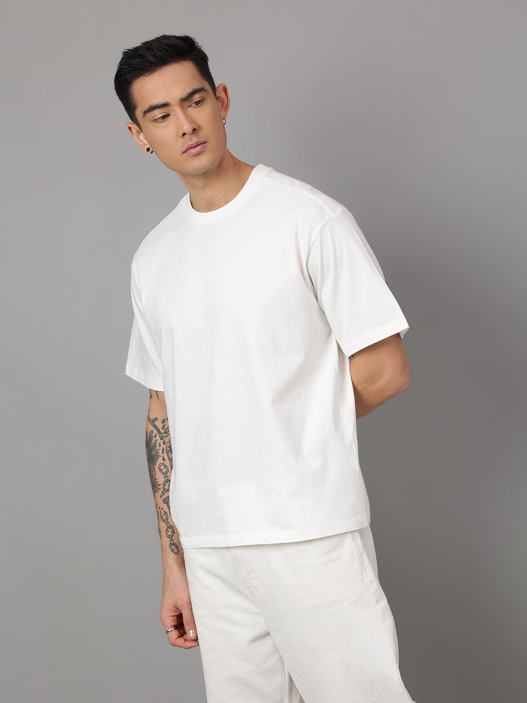 Solid Off-White Oversized Tshirt For Men