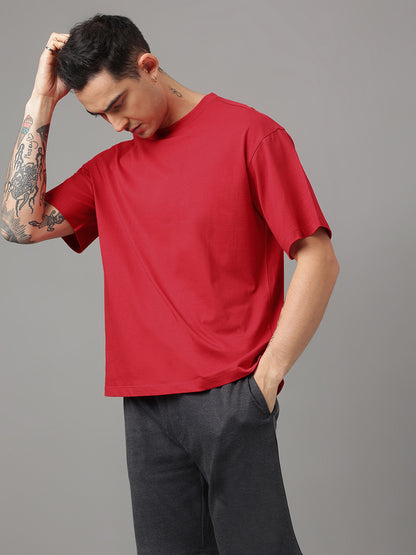 Solid Red Oversized Tshirt For Men